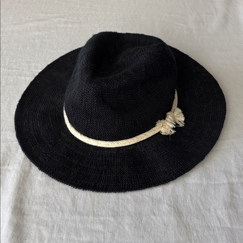 Marcus Adler Black Woven Hat with Cream braided Detail Boho Chic